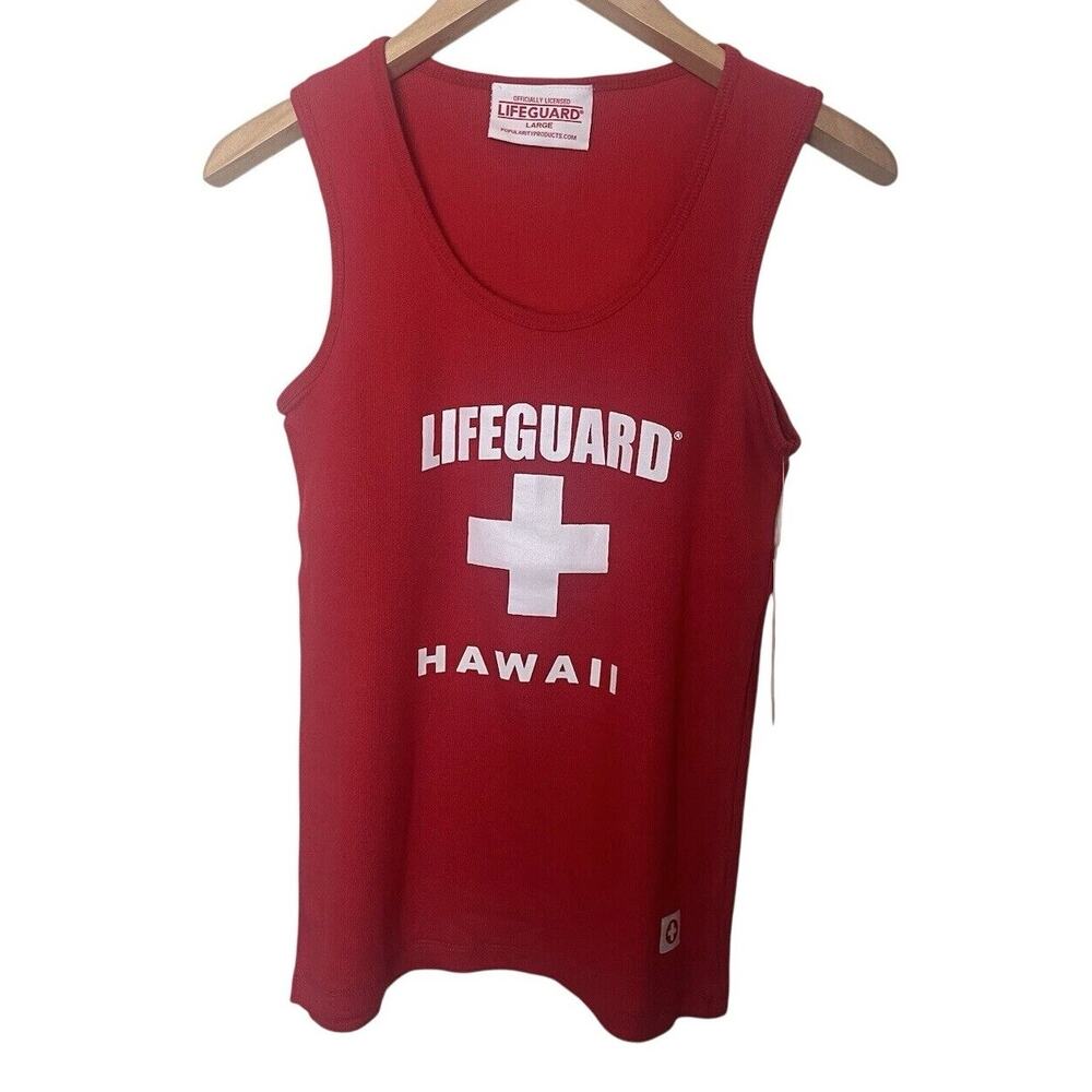 NWT Lifeguard Hawaii Red graphic Women's Sz Large Ribbed Tank Top Official